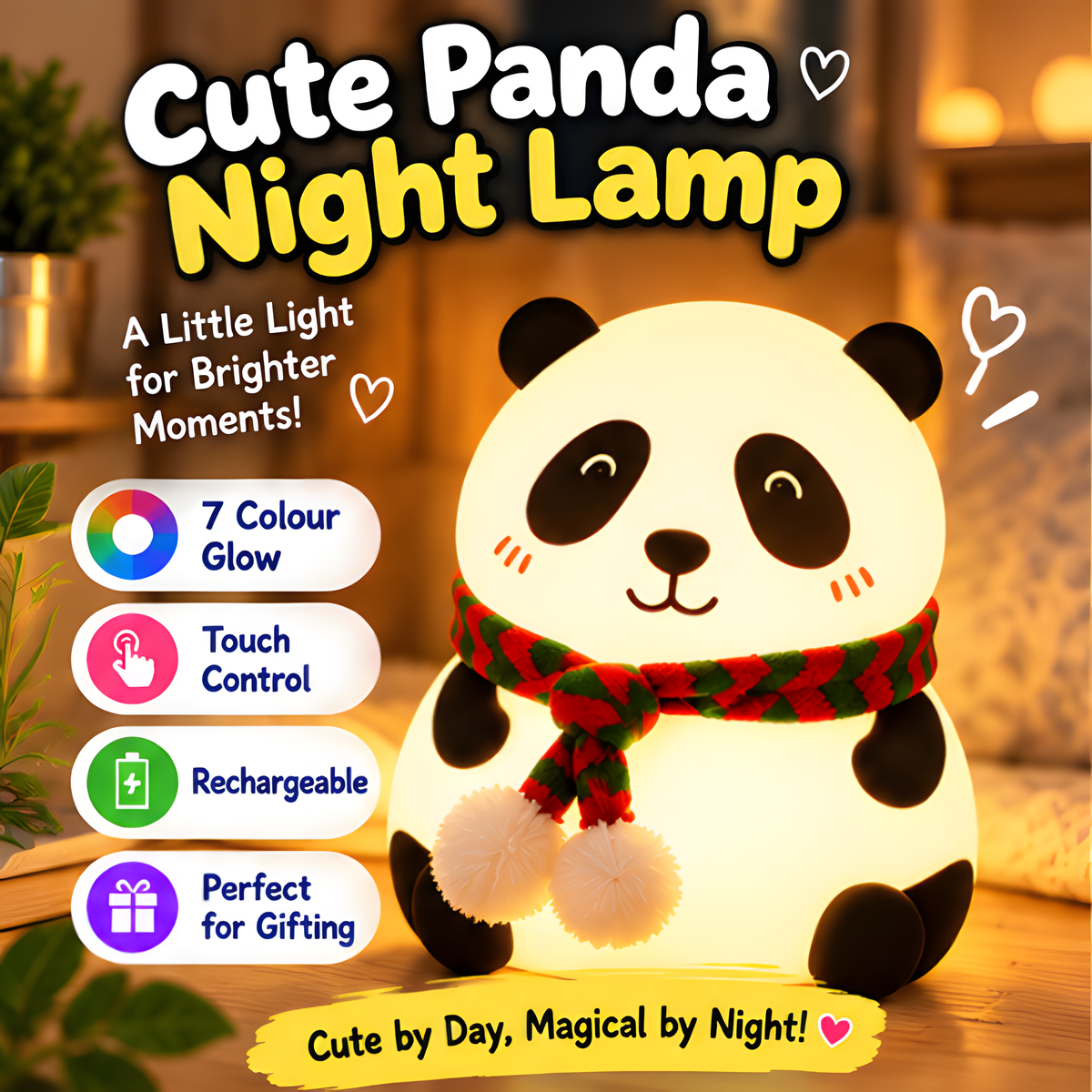 Cute Panda Night Light – Warm Glow LED Lamp