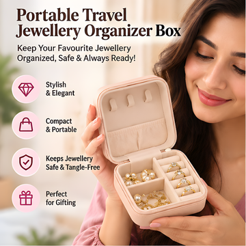 Portable Travel Jewellery Organizer Box – Rings, Earrings & Necklace Storage Case