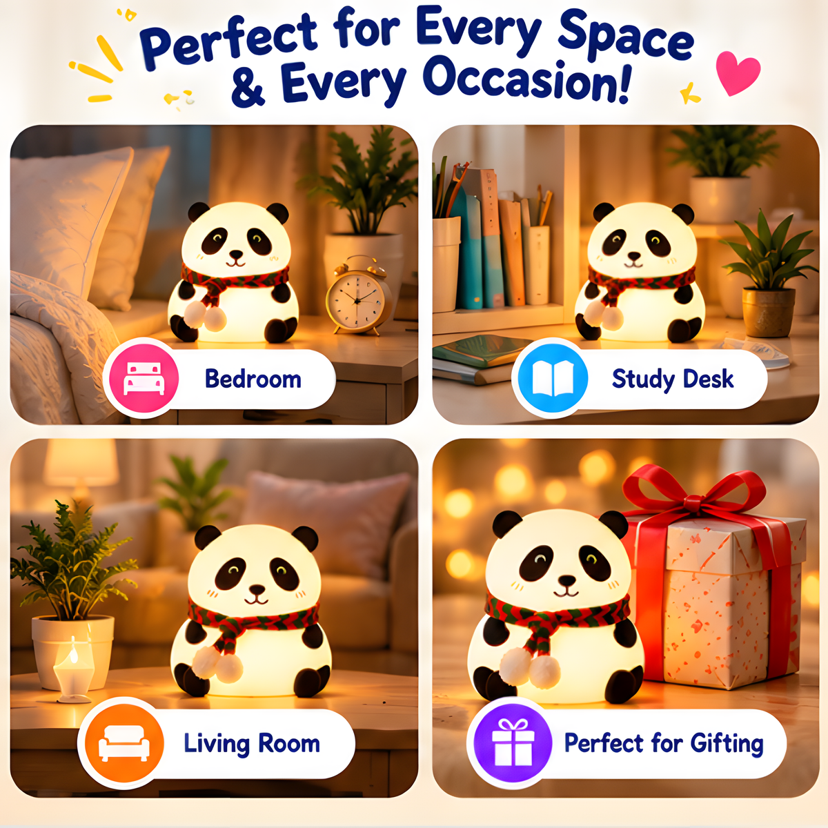 Cute Panda Night Light – Warm Glow LED Lamp