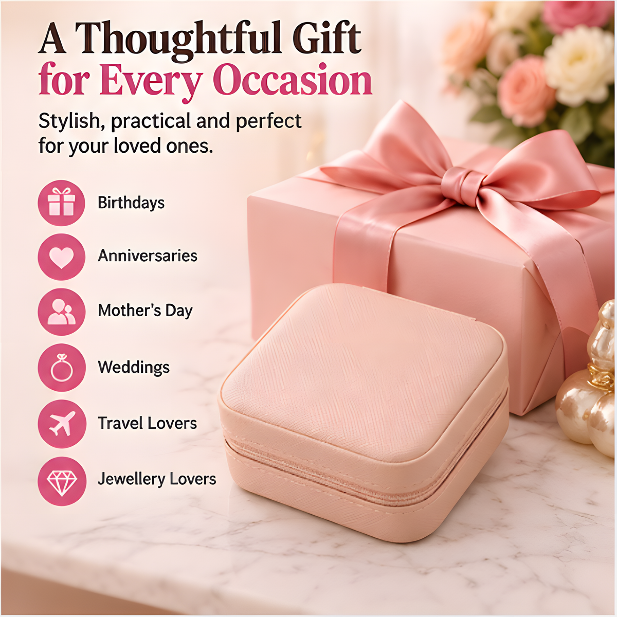 Portable Travel Jewellery Organizer Box – Rings, Earrings & Necklace Storage Case
