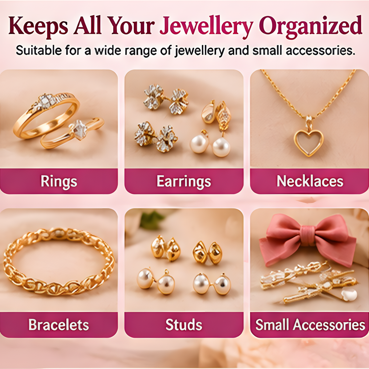 Portable Travel Jewellery Organizer Box – Rings, Earrings & Necklace Storage Case